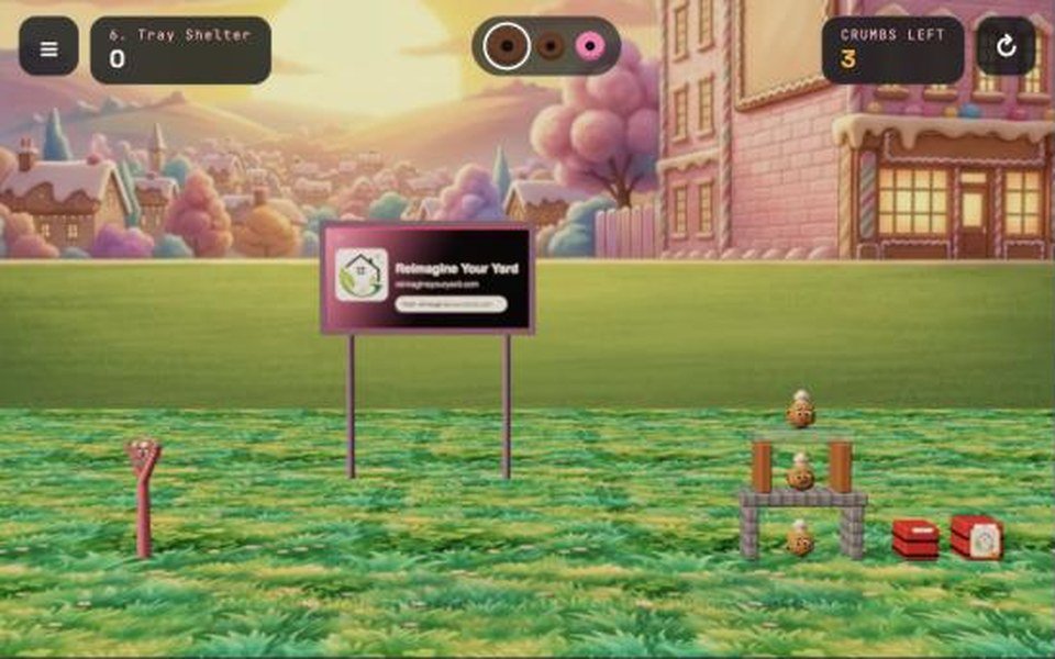 An advert on the billboard behind a bakery fortress in Doughnut Slingshot