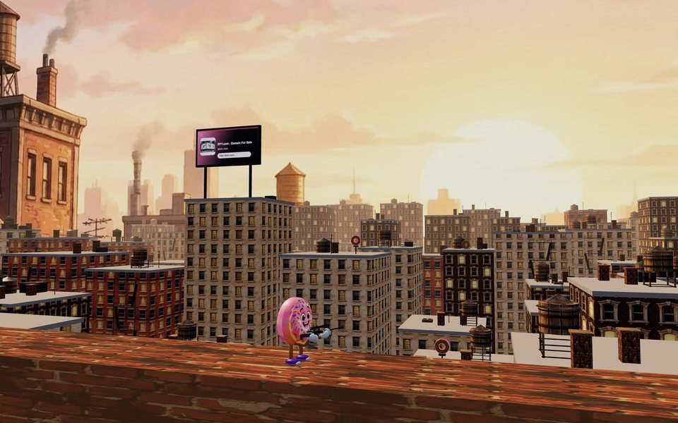 An advert on a tower billboard in the Doughnut Sniper skyline