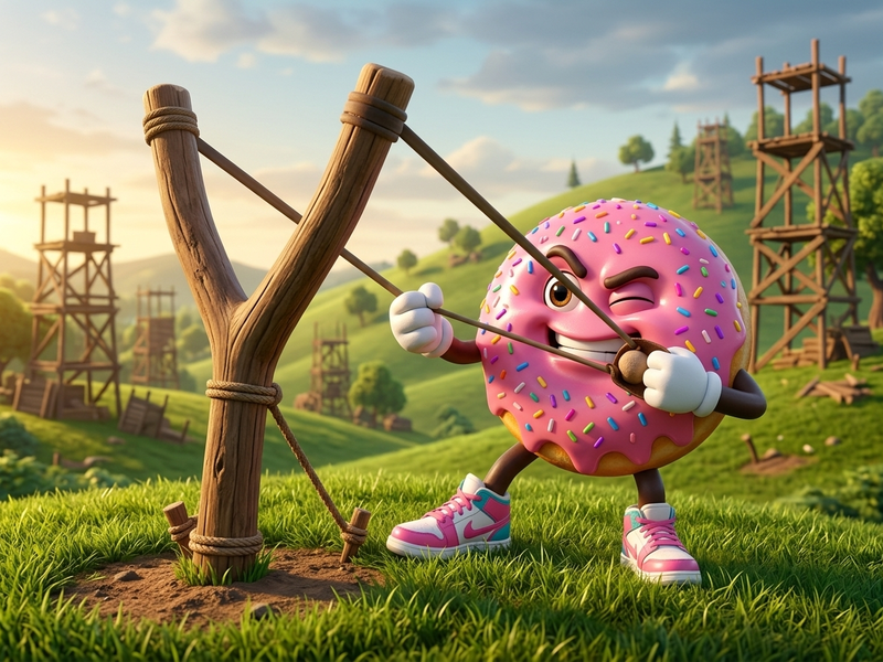 Sprinkles lining up a shot in Doughnut Slingshot.
