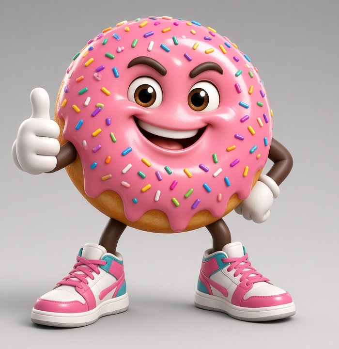 Sprinkles the doughnut giving a thumbs up.